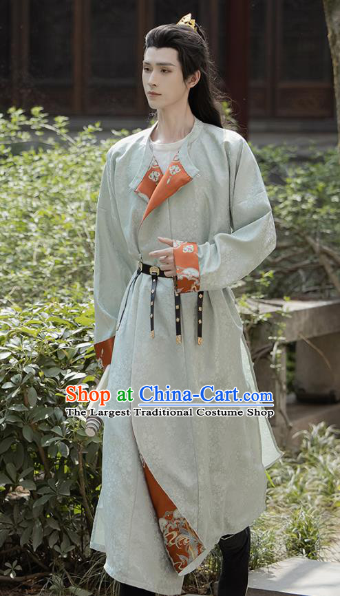 China Ancient Young Warrior Costumes Traditional Hanfu Light Green Round Collar Robe Tang Dynasty Swordsman Li Bai Clothing
