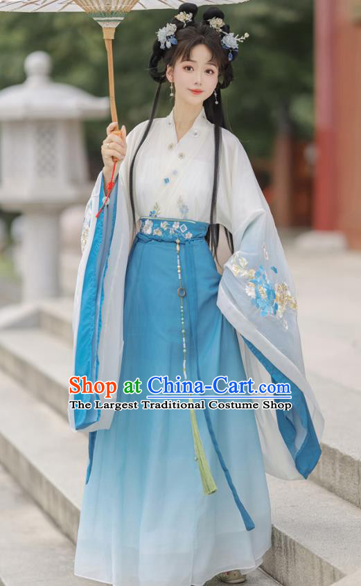 China Ancient Goddess Costume Wei Jin Dynasty Princess Clothing Traditional Hanfu Blue Dress
