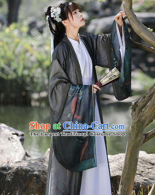 China Traditional Wu Xia Hanfu Dress Ancient Female Swordsman Costume Ming Dynasty Young Hero Printing Dragon Clothing