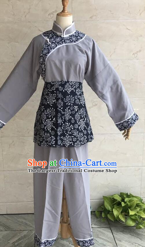 China Stage Performance Aqing Sao Clothing Traditional Hakka Village Woman Costumes Folk Dance Grey Outfit