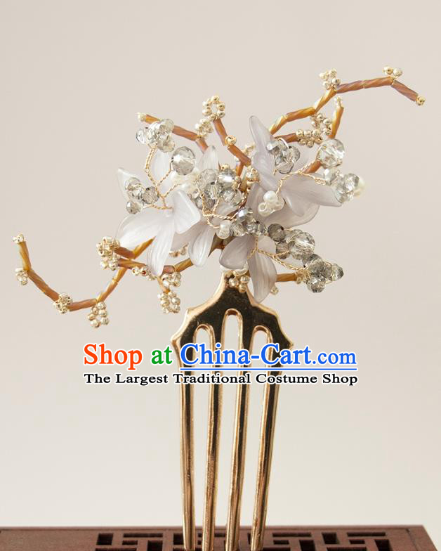 Handmade Ming Dynasty Princess Grey Flower Hair Comb Hanfu Hair Jewelry China Ancient Empress Hairpin