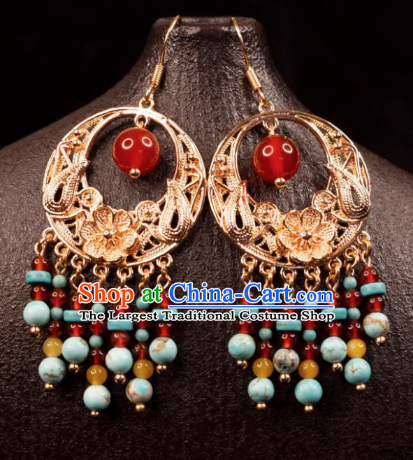 China Handmade Hanfu Ear Jewelries Ancient Fairy Golden Earrings Tang Dynasty Princess Eardrops
