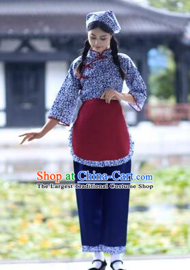 Traditional Hakka Village Girl Costume Folk Dance Outfit China Yangko Performance Clothing