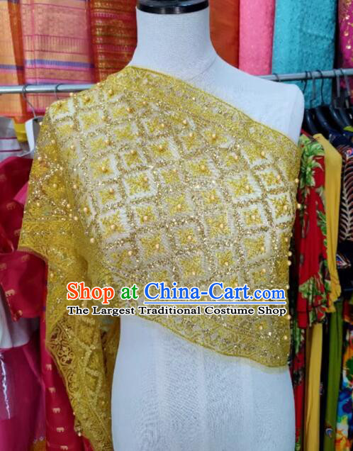 Handmade Embroidered Beads Shawl Golden Mantilla Thailand Traditional Costume