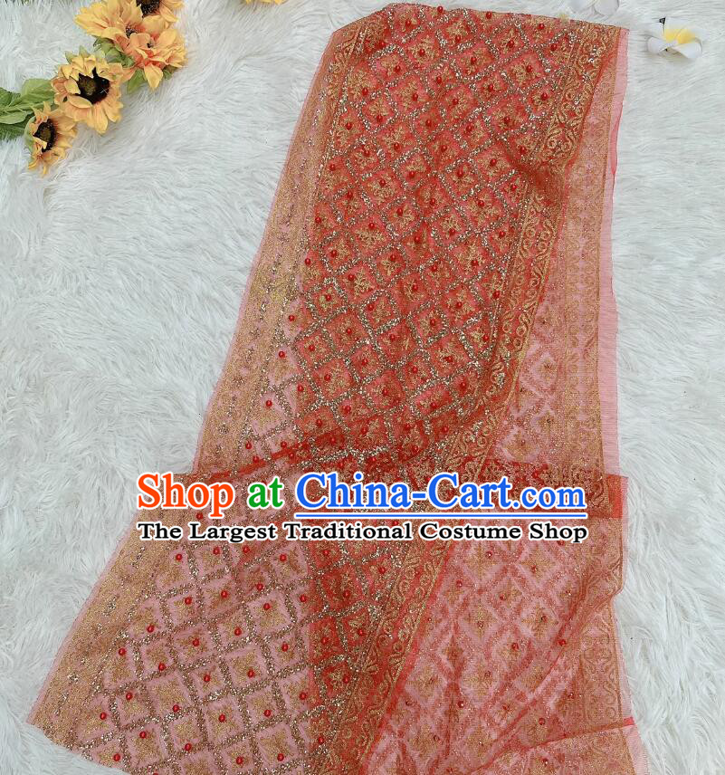 Thailand Mantilla Traditional Costume Handmade Red Beads Shawl