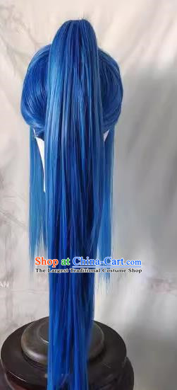 Hand Hook Wig Douluo Hand Woven Mainland Full High Ponytail Blue Mixed Silk Custom Beauty Tip