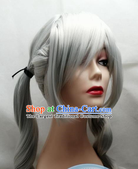 Cosplay Fake Hair COS Fire Emblem Rufray Silver Middle Parted Scalp Braid Ponytail Female Custom Wig