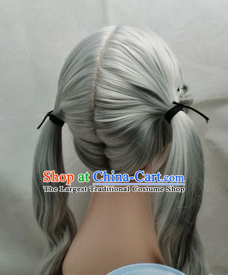 Cosplay Fake Hair COS Fire Emblem Rufray Silver Middle Parted Scalp Braid Ponytail Female Custom Wig