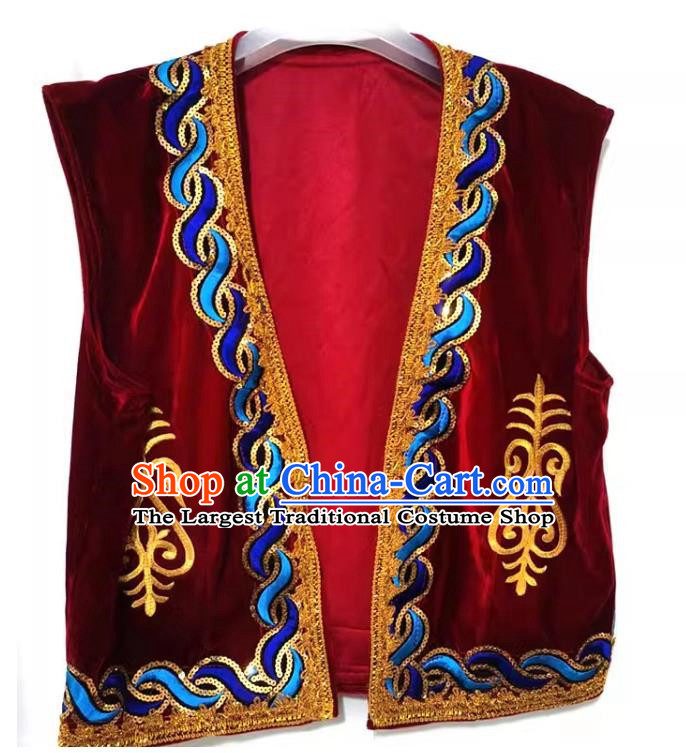 Wine red Chinese Xinjiang dance costume men vest