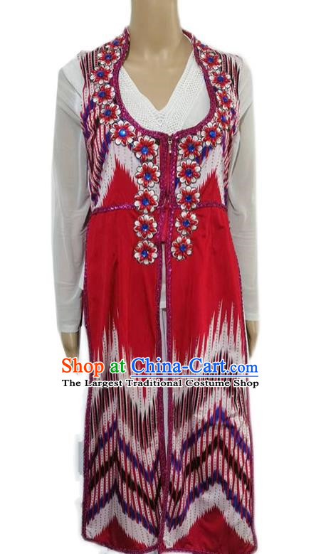 Red China Xinjiang Dance Costume Adelaide Heavy Industry Long Hot Diamond Vest