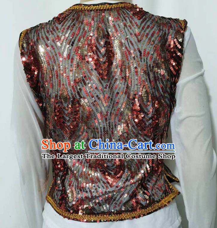 China Xinjiang dance costume Uyghur short embroidered sequined vest stage performance practice vest