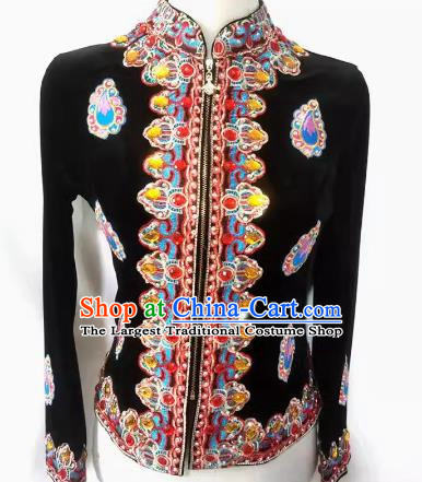 Black China Xinjiang Dance Stage Performance Diamond Velvet Top