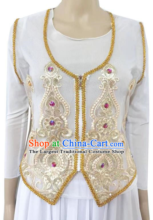 White China Xinjiang Dance Sari See-through Heavy Industry Inlaid Gemstone New Short Vest