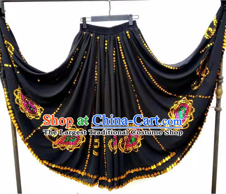 Black China Xinjiang Dance Uyghur Maixi Laipu Stage Square Dance Ethnic Characteristics Purely Handmade Sequined Swing Skirt