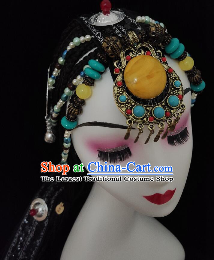 Handmade Woman Headdress Top Tibetan Hair Jewelry China Zang Nationality Folk Dance Headwear