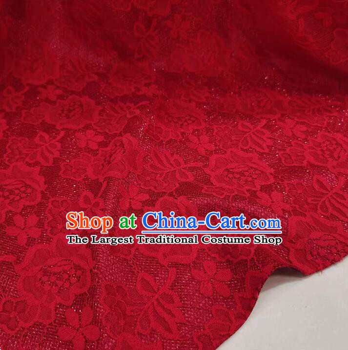 Top Cheongsam Wine Red Lace Fabric Hollowed Out Rose Pattern Lace Material Costume Stretch Cloth