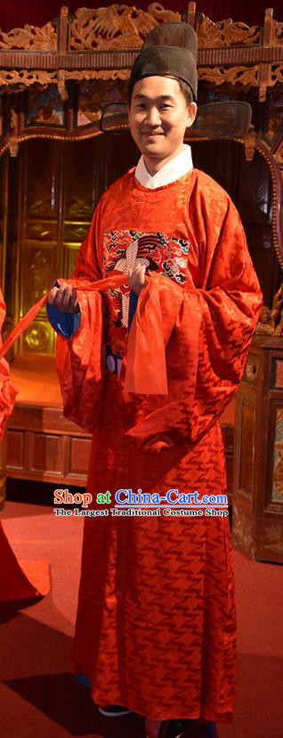 China Traditional Hanfu Wedding Robe Ming Dynasty Official Buzi Costume Ancient Young Man Clothing
