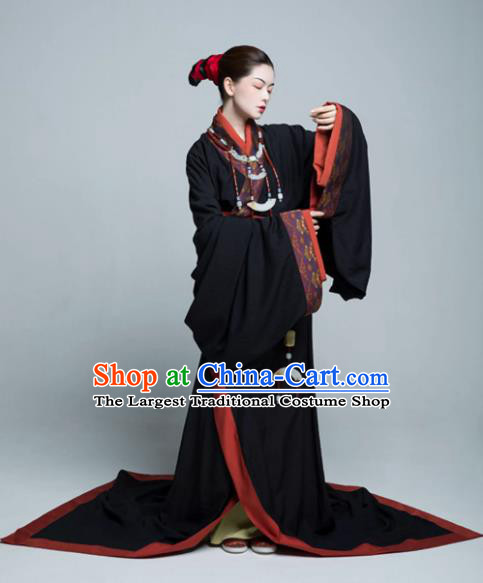 China Warring States Period Noble Woman Clothing Ancient Imperial Consort Replica Costumes Traditional Hanfu Black Dresses