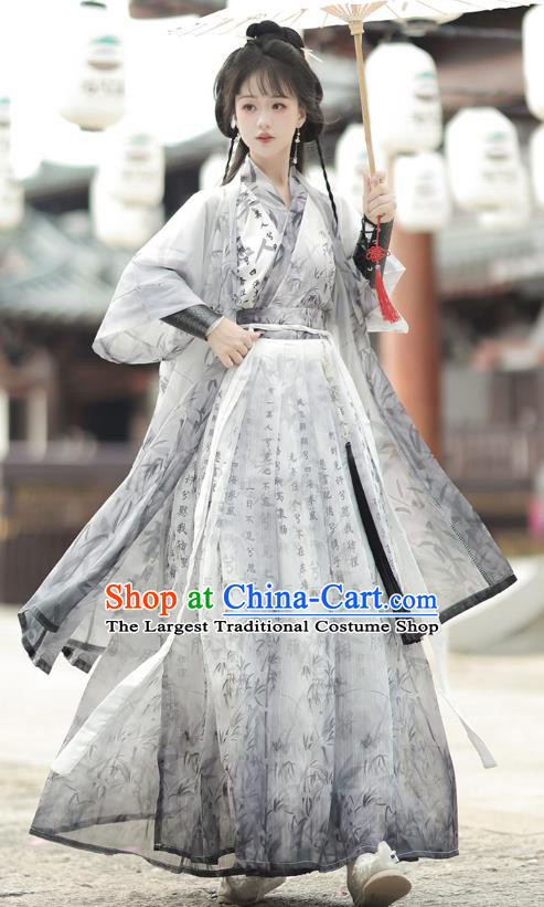 Chinese Ink Calligraphy Hanfu Dress Ancient Swordsman Clothing Wuxia Warrior Costumes