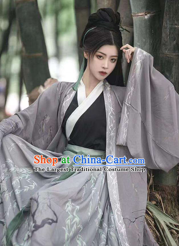 Chinese Jin Dynasty Young Hero Clothing Traditional Grey Hanfu Dress Ancient Swordsman Costumes