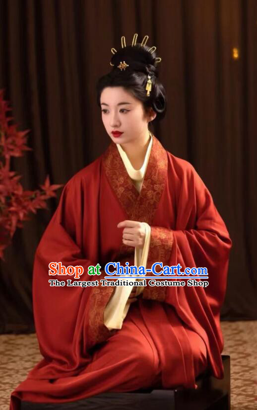 Chinese Ancient Beauty Costumes Classical Dance Red Dress Han Dynasty Curving Front Robe
