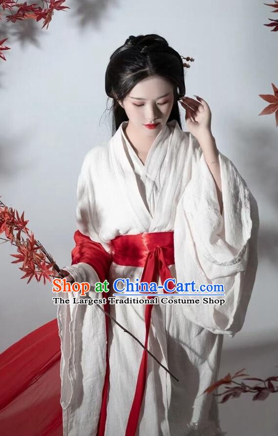 Chinese Swordswoman White Hanfu Dress Jin Dynasty Young Lady Garments Ancient Fairy Princess Costumes