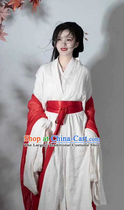 Chinese Swordswoman White Hanfu Dress Jin Dynasty Young Lady Garments Ancient Fairy Princess Costumes