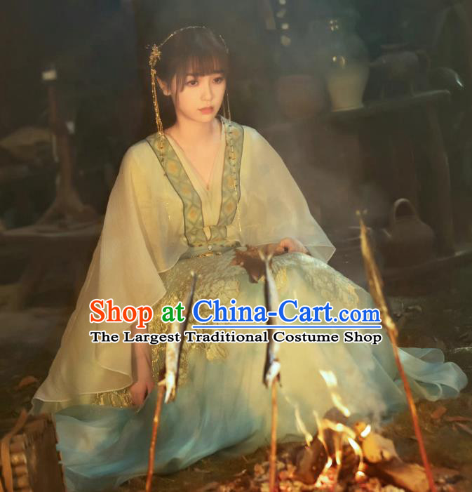 Chinese Ancient Young Woman Garment Costume TV Series Love Between Fairy and Devil Xiao Lanhua Clothing and Headpiece Complete Set