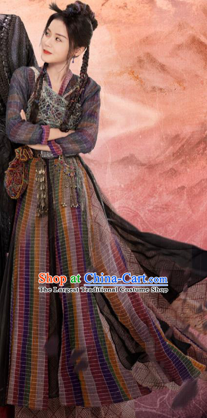 Chinese Ancient Civilian Woman Costumes TV Series Love Between Fairy and Devil Village Lady Jie Li Clothing