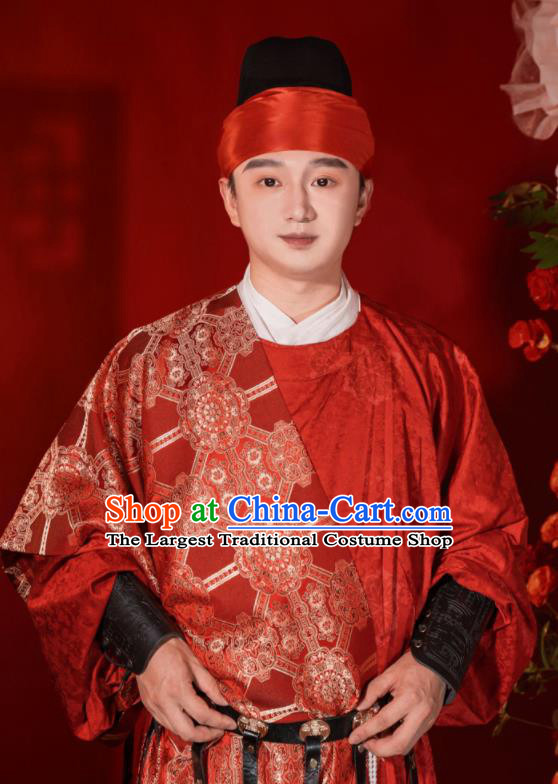 Chinese Tang Dynasty Groom Garments Ancient Young Prince Red Robe Clothing Traditional Wedding Costumes