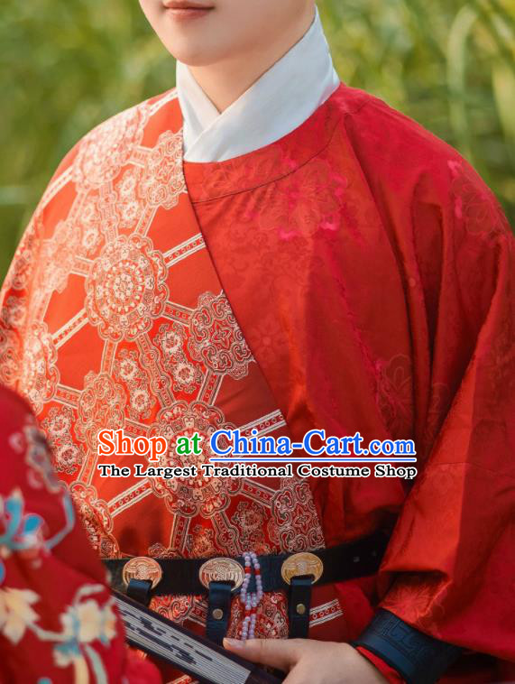 Chinese Tang Dynasty Groom Garments Ancient Young Prince Red Robe Clothing Traditional Wedding Costumes