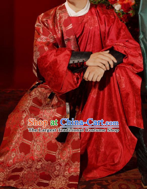 Chinese Tang Dynasty Groom Garments Ancient Young Prince Red Robe Clothing Traditional Wedding Costumes