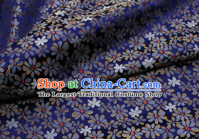 Chinese Qipao Fabric Asian Cloth Traditional Daisy Pattern Design Deep Blue Silk Fabric