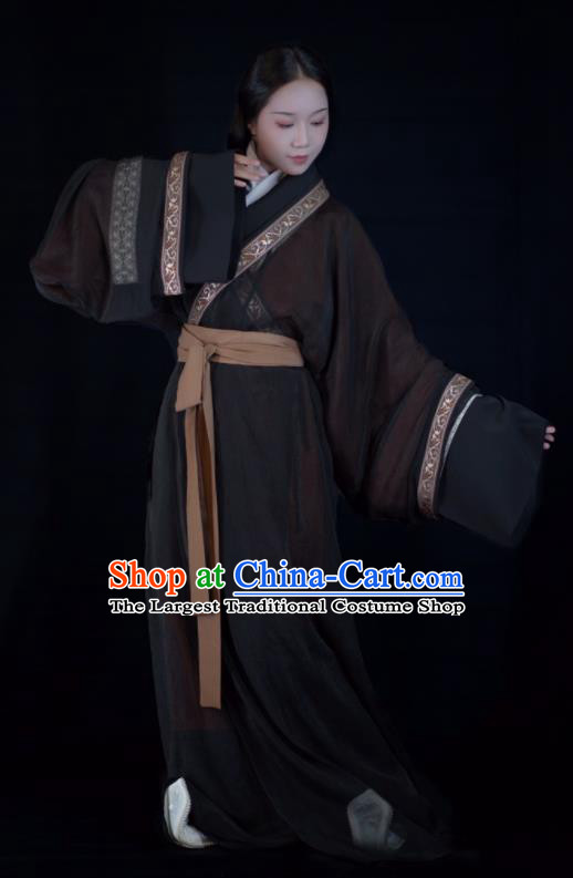 Chinese Ancient Princess Garment Costumes Traditional Hanfu Curving Front Robe Han Dynasty Palace Lady Clothing