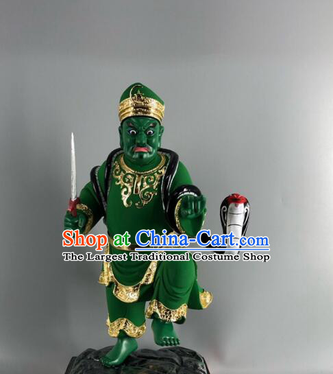 Malaysian God Statue Handmade Wood Carving Na Tuk Kong Green Sculpture