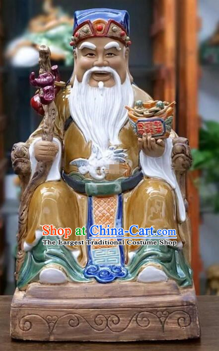 Chinese God of Earth Statue Handmade Shiwan Figurine Shi Wan Ceramics Statue