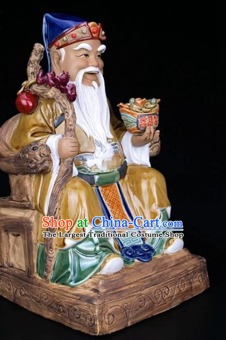 Chinese God of Earth Statue Handmade Shiwan Figurine Shi Wan Ceramics Statue