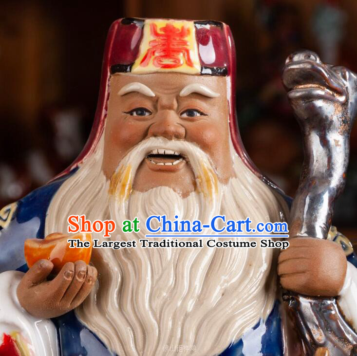 Chinese Handmade Shiwan Figurine Shi Wan Ceramics Statue God of Earth Blue Statue