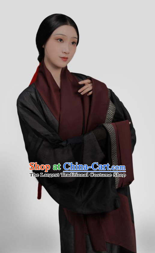 Chinese Han Dynasty Noble Woman Clothing Ancient Court Countess Garments Traditional Black Hanfu Curving Front Robes