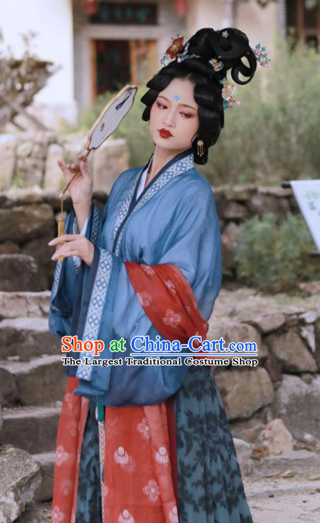 Chinese Ancient Empress Garment Costumes Traditional Court Blue Hanfu Dresses Song Dynasty Palace Woman Clothing