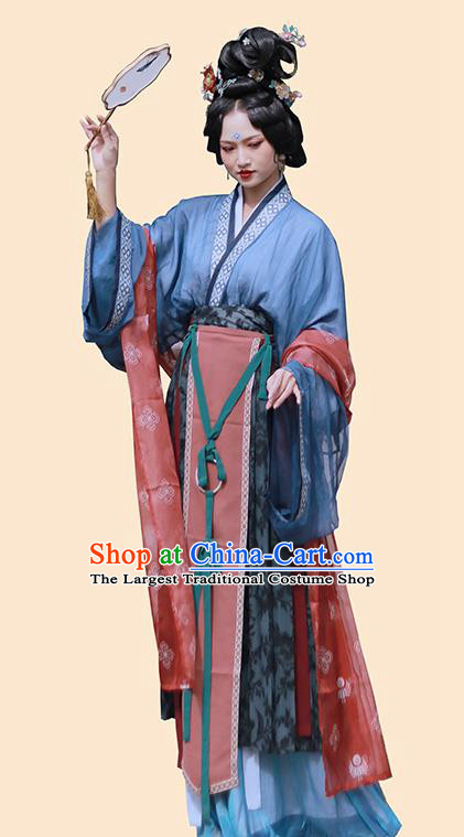 Chinese Ancient Empress Garment Costumes Traditional Court Blue Hanfu Dresses Song Dynasty Palace Woman Clothing