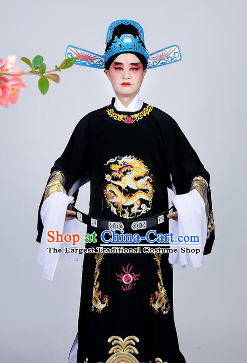 Chinese Beijing Opera Xiaosheng Costume Shaoxing Opera Young Man Black Robe Ancient Scholar Clothing