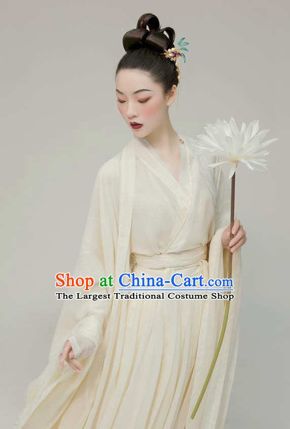 Chinese Traditional White Hanfu Dress Ancient Swordswoman Clothing Jin Dynasty Heroine Costumes