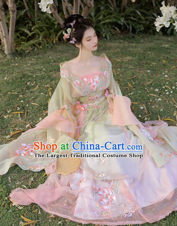 Chinese Ancient Flower Goddess Dresses Traditional Hanfu Garments Jin Dynasty Court Woman Costumes Complete Set