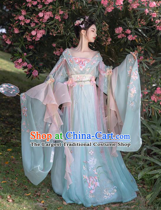 Chinese Southern and Northern Dynasties Princess Clothing Ancient Fairy Blue Dress Traditional Hanfu Costumes