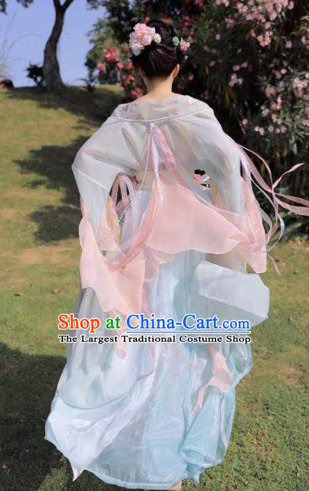 Chinese Southern and Northern Dynasties Princess Clothing Ancient Fairy Blue Dress Traditional Hanfu Costumes