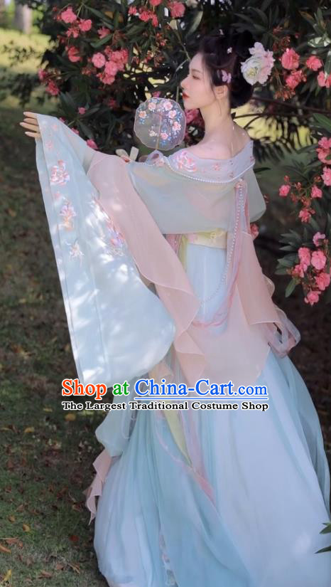 Chinese Southern and Northern Dynasties Princess Clothing Ancient Fairy Blue Dress Traditional Hanfu Costumes