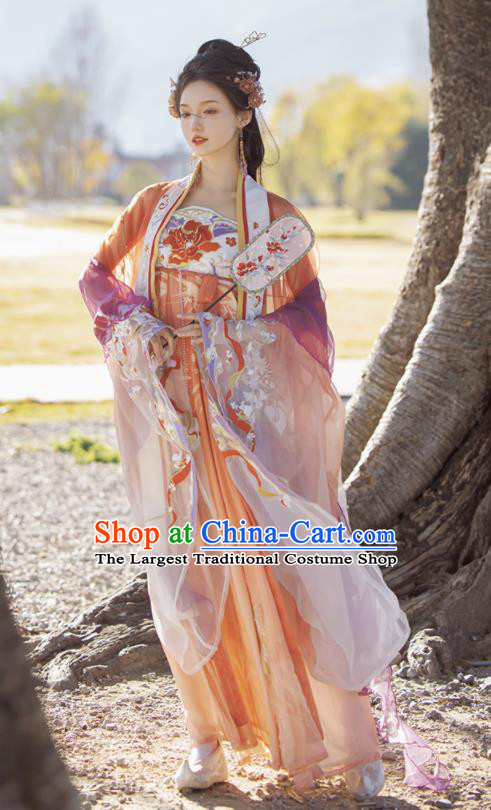 Chinese Ancient Princess Ruqun Dresses Traditional Noble Lady Hanfu Costumes Tang Dynasty Young Woman Embroidered Clothing