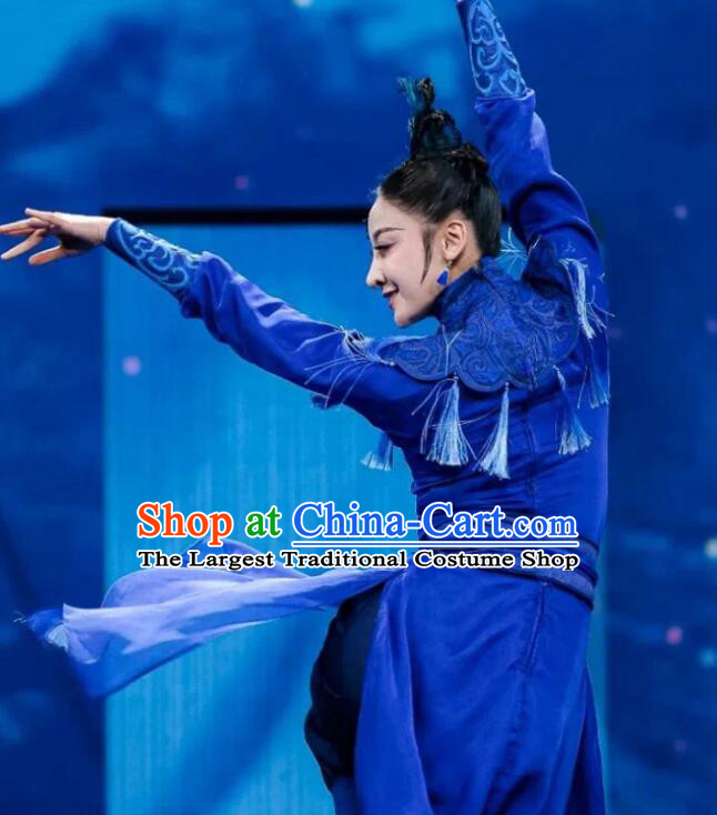 Chinese Swordswoman Dance Costume Classical Dance Clothing 2023 Spring Festival Gala Blue Dress