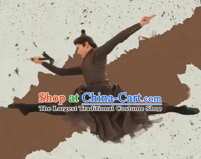 Chinese Ancient Swordsman Black Garments Classical Dance Clothing  Spring Festival Gala Man Dance Costumes